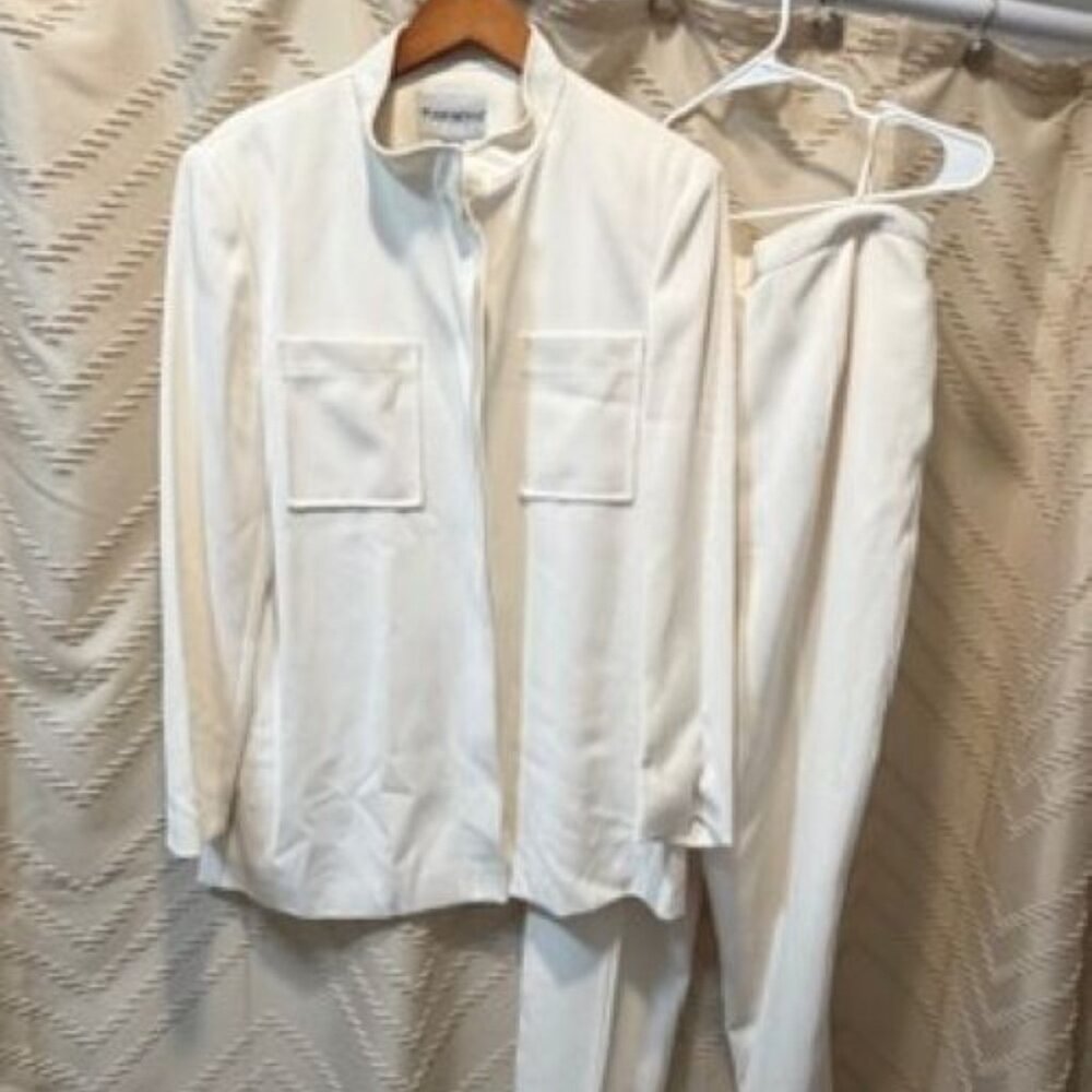 John Meyer Norwich Pantsuit 14 Ivory Vintage 90s Lined Made Romania - Picture 1 of 16